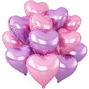 Pink Purple Heart Balloons,12Pcs Light Pink Heart Shaped Foil Balloons,18Inch Purple Pink Helium Polyester Film Balloon for Baby Shower Birthday Anniversary Wedding Party Decorations