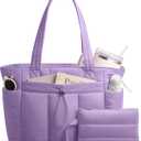 TOPDesign Puffy Tote Bag for Women with Cup Holder & Laptop Compartment & Cosmetic Bag & Trolley Sleeve for Work, Travel