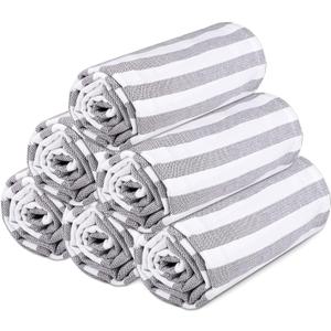 Urban Villa Set of 6 Peshtemal Turkish Beach Towel Oversized 36x72 Absorbent Extra Large - Sand Free Quick Dry Bath Towels - Lightweight Travel Cruise Camping Spa Towels - Grey