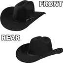 Western Cowboy Hat for Men Women,Shapeable Wide Brim Felt Fedora Classic Cowgirl Hats for Cowboys and Cowgirls,with bolo tie (Black, L)