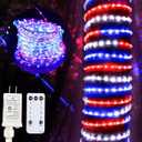 4th of July Decorations outdoor Lights, 33ft 400LED Red White and Blue Rope Lights Patriotic Rope Lights Plug in 8 Modes Remote Timer with Memory for Independence Day Memorial Day National Day