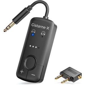 Bluetooth 5.3 Audio Transmitter with Qualcomm aptX Adaptive, Dual Device Support, 35Hr Battery Life, 3.5mm AUX for Travel, Flight, Gym