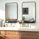 Bathroom Mirror with Shelf for Shaving, 15.7x23.6 Inch Wall-Mounted Rectangle Metal Mirror with Storage, Matte Black Vanity Mirror with Rounded Corners for Over Sink, Decor(Black/15.7x23.6 in)