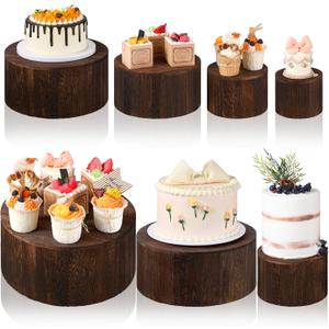 Domensi 6 Pcs Wood Display Risers Cupcake Stand Brown Rustic Wood Cake Stands Wooden Stackable Display Box for Dessert Wedding Birthday Baby Shower Christmas Village Party Decoration