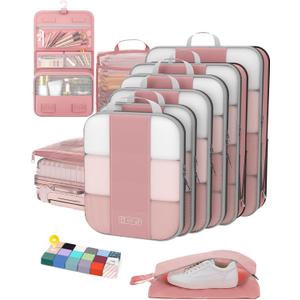 10 Set Compression Packing Cubes for Travel Essentials,Compressible Expandable Packing Cubes for Suitcase,OlarHike Luggage Organizer Bags for Travel,Handy Helper for Organizing Clothes(Light Coral)