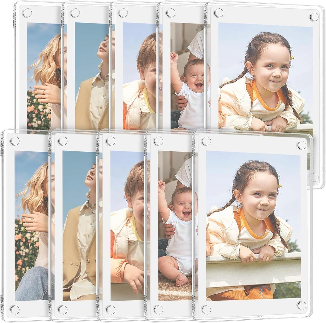 10 Pack Acrylic Fridge Magnetic Frame, 2.36x3.54 Inch Double-Sided Refrigerator Magnet Picture Frames, Acrylic Photo Picture Frames, Clear Fridge Magnetic Photo Frame for Mini Instant Photos