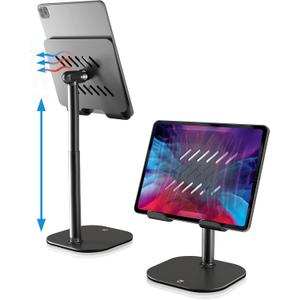 COOPER TabHolder, 7-10" Height Adjustable Tablet Stand, Premium iPad Stand for Desk, 270 Tilt iPad Holder for Desk, Tablet Holder, 15.6-17" Portable Monitor Support (Black)