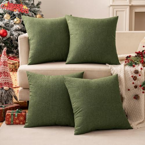 MIULEE Pack of 4 Decorative Christmas Throw Pillow Covers Linen Waterproof Pillow Covers Farmhouse Cushion Cases for Outdoor Patio Garden Tent Balcony Couch Sofa18x18 inch Green