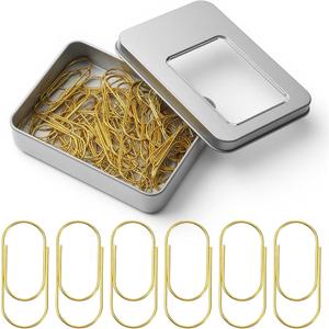 50 PCS Large Gold Paper Clips with Tin Box, 2 Inch Paper Clips Jumbo Gold Paper-Clip Non Skid Smooth Finish Steel Wire Office Supply Invitation Accessories