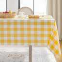 Softalker Gingham Checkered Tablecloth Rectangle - Outdoor Waterproof Buffalo Plaid Table Cloth, Stain Resistant Washable Table Cover for Picnic, Camping, Dining - Yellow and White, 60 x 120 Inch