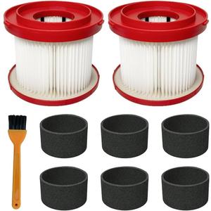 2 Pack 49-90-1900 Replacement HEPA Filter Compatible with Milwaukee Cordless M18 Vacuum 0780-20 0880-20, with 6 Foam Sleeve Filters 1 Brush