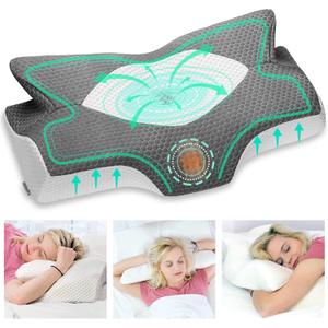 Elviros Cervical Memory Foam Pillows for Neck and Shoulder Pain, Ergonomic Orthopedic Sleeping Support Pillow for Side, Back and Stomach Sleepers, 21.2 x13 x 4.3 inch (Dark Grey)