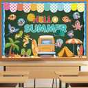 Summer Bulletin Board Decorations Set, 70 Pcs Beach Hawaiian Tropical Marine Fish Theme Cut Outs Bulletin Board Decor for School Classroom Teacher Supplies