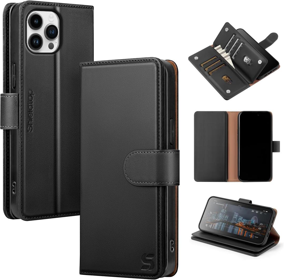 Shieldtop Compatible with iPhone 15 Pro Wallet Case with Card Holder,Women Men RFID Blocking PU Leather Folio Flip TPU Protective Cover Credit Card Slots,Phone Case for Apple 15 Pro 6.1",Black