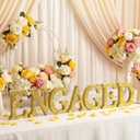 Novabright 7 Pcs Large Gold Engagement Party Decorations Wooden Letters Glitter Engaged Signs for Wedding Table Proposal Bridal Shower Engaged Party Decor Backdrop