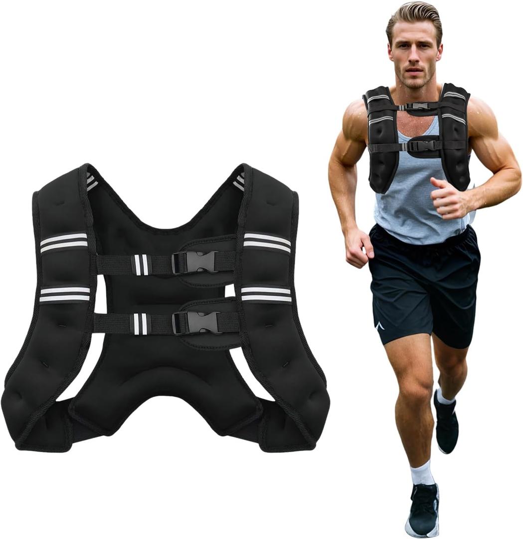 Poudee Weighted Vest, 6lb/8lb/10lb/12lb/16lb/20lb/25lb/30lb Weight Vest for Men Women, Body Weight Vests Adjustable with Reflective Stripe for Strength Training, Running, Workout, Jogging, Walking (Black)