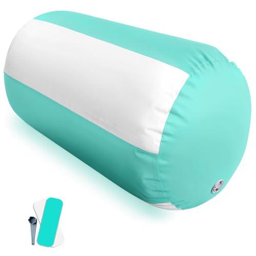 AWSUM Gymnastics Tumbling Equipment Barrel Inflatable Air Roller Thicken Octagon Mat back Handspring Trainer for Cheerleading Training Home Use, Without pump, (L)47.3"x(Diam)31.5"-No pump, Green/White/Horizontal Stripes