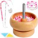 Tilhumt Bead Spinner for Jewelry Making, Effortless Rotating Wooden Clay Bead Spinner with 2 Big Eye Beading Needles and 2000 Seed Beads, Beading Supplies for Making Waist, Bracelets, Necklace