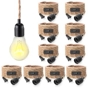 Retisee 10 Pcs 10ft Pendant Light Cords Kit with Switch Rope Cord Fixtures Hanging Vintage Lamp with Plug Twisted Nylon Pendant Lamp Extension E26 E27 for Farmhouse Industrial Home DIY Decoration