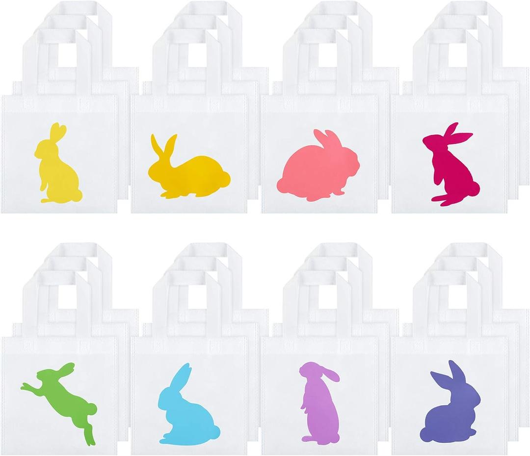 Boao 24 Pcs Bunny Non-woven Gift Bags Reusable Easter Tote Treat Bags Bunny Bag Basket Container with Handles for Gifts Wrapping Egg Hunt Game Easter Party Supplies(12 x 12 Inch)