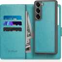 DJBull 2-in-1 Detachable for Samsung Galaxy S22 5G Wallet case with Credit Card HolderRFID Blocking,Flip Folio Book PU Leather Protective Cover Women Men for Samsung S22 Phone case Blue Green
