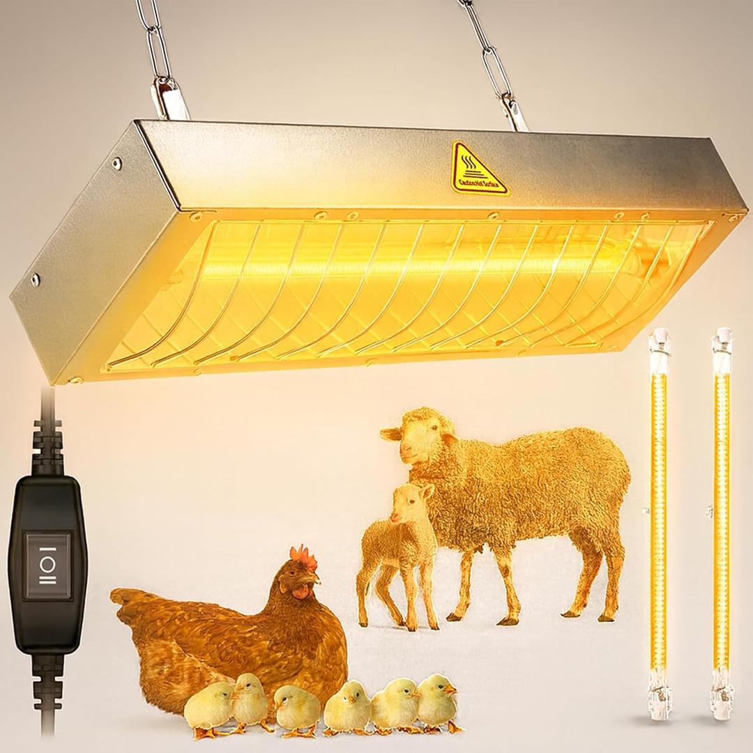 Chicken Coop Heater for Winter, Heat Lamp for Chickens 600W, Chicken Heater for Coop with 2 Heating Settings, for Poultry, Dogs, Pets, Birds, Animals (Large, 1 Pack)