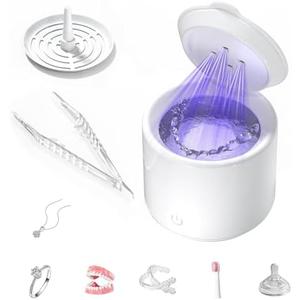 Ultrasonic Retainer Cleaner, 48kHz Denture Cleaner, Retainer Cleaning Machine for Denture, Retainer, Aligner, Jewelry, Mouth Guard, Brace, Toothbrush, Pacifier, Razor, 3 Modes Jewelry Cleaner-White
