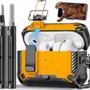 for AirPods Pro 3 Case with Phone Stand,(Automatic Snap Switch Lock) Carbon Fiber Texture Design Cover with Cleaner Kit -Yellow