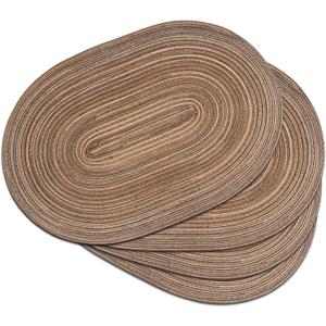 Noctiflorous Woven Oval Braided Placemats Set of 4-12 x 17.5 Inch Washable Non-Slip Heat Resistant Table Mats for Kitchen and DiningBrown, 4