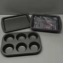 GoodCook 4-Piece Nonstick Steel Toaster Oven Set with Sheet Pan, Rack, Cake Pan, and Muffin Pan, Gray, 4-Piece Set Distributes Heat Evenly, Nonstick Coating, Dishwasher-Safe