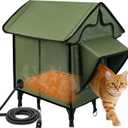 Newget Heated Cat House for Outside, Winter Insulated Cats House with Heated Pad, Waterproof Weatherproof Cat Shelter for Outdoor Indoor Cats, Cozy Elevated Feral Cat House Bed Green 21x19.4x16.5 in