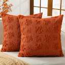 Softalker Fall Decorative Throw Pillow Covers 18 x 18 Inch Set of 2, Thanksgiving Autumn Harvest Maple Leaf Faux Fur Cushion Covers,3D Embroidered Pillow Cases For Couch Bedroom Living Room Decor,Rust