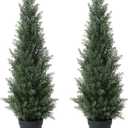 3FT Artificial Cedar Topiary Trees for Outdoors Potted Fake Cypress Trees Faux Evergreen Plants for Home Porch Decor Set of 2