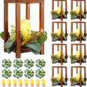 8 Set/24 Pcs Wooden Wedding Lantern Centerpiece Include 8 Wooden Lantern Candle Holder 8 Flameless LED Candle 8 Eucalyptus Leaves Wreath for Centerpieces Wedding Table Party Farmhouse Decor