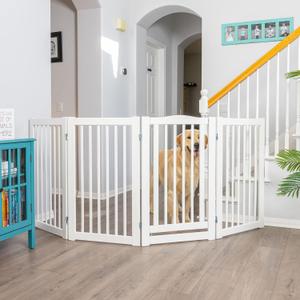 360 Configurable Freestanding Dog Gate with Door for Home,White