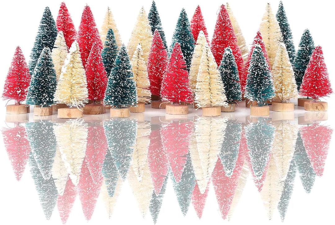 30 Pcs Bottle Brush Trees Christmas Decorations Indoor, Red Blue Yellow Miniature Christmas Tree, Mini Christmas Tree with 4Sizes for Christmas Decor