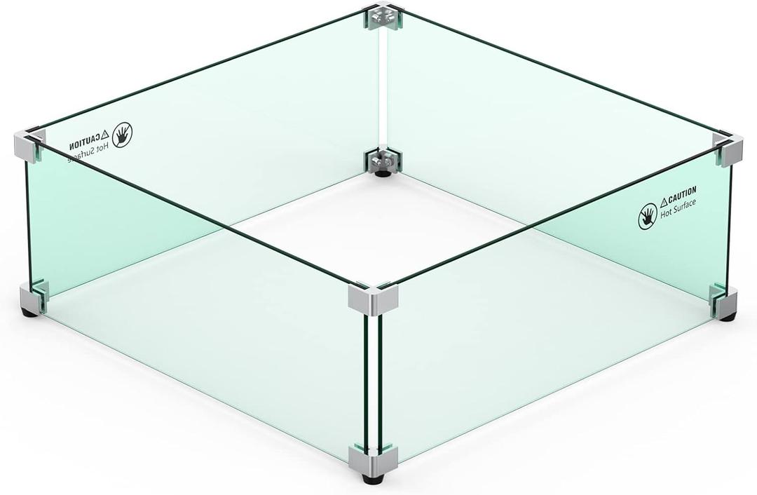 Skyflame Glass Wind Guard for Fire Pit Square, 18"x 18"x 6" Tempered Glass Flame Shield, Fire-Resistant Windscreen Set, Fits for 12-inch Outdoor fire Pit Burner pan