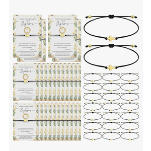 Tondiamo Baptism Favors for Guests Bulk Baptism Blessed Cross Bracelets Christening First Communion Party Favors Religious Bracelets with Thank You Cards for Baby Shower Souvenirs, 50 Counts