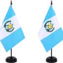 Guatemala Desk Flag 12" Solid Pole Deluxe Set Guatemalan Flags Banner Mini Small Guatemala Office Table Flags with Black Stand Base Desktop Decorations(2Pack)