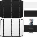 DJ Facade Booth, DJ Stand Portable Event Cover Screen with Foldable 4 Detachable Metal Frame Light Projector Display Scrim Panel Stand with Carry Bag for Party,Show,Gathering(White and Black)