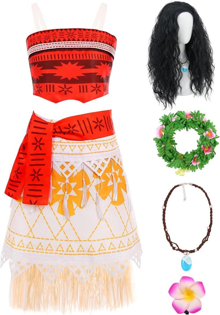 Women Girls Halloween Costumes Set for Princess Costume Dress Up with Wig Necklace (Small)