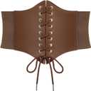 SUOSDEY Black Corset Belt for Women, Vintage Lace-up Elastic Waist, Tied Waspie Wide Belt for Halloween Costume (XL: Waist Size 41''-45'', 15-light Coffee)
