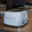 SMEG 4 Slice Toaster TSF03, Retro Stainless-Steel Toaster with Wide Slots for Bagels, 6 Browning Levels, Defrost Reheat Bagel Functions, Dual Controls, Crumb Trays, 1800W - TSF03PBUS - Pastel Blue