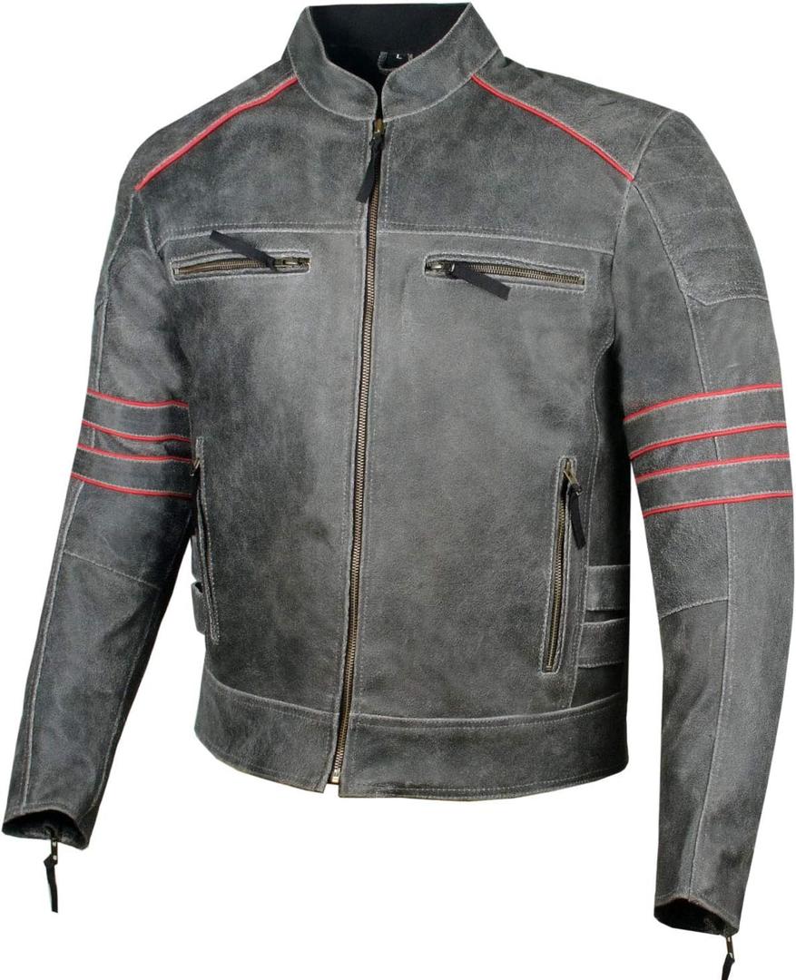 BROTHERHOOD Motorcycle Jacket, Distressed Cowhide Premium Leather, CE Armor, Ventilation, Motorbike Racer Black XL