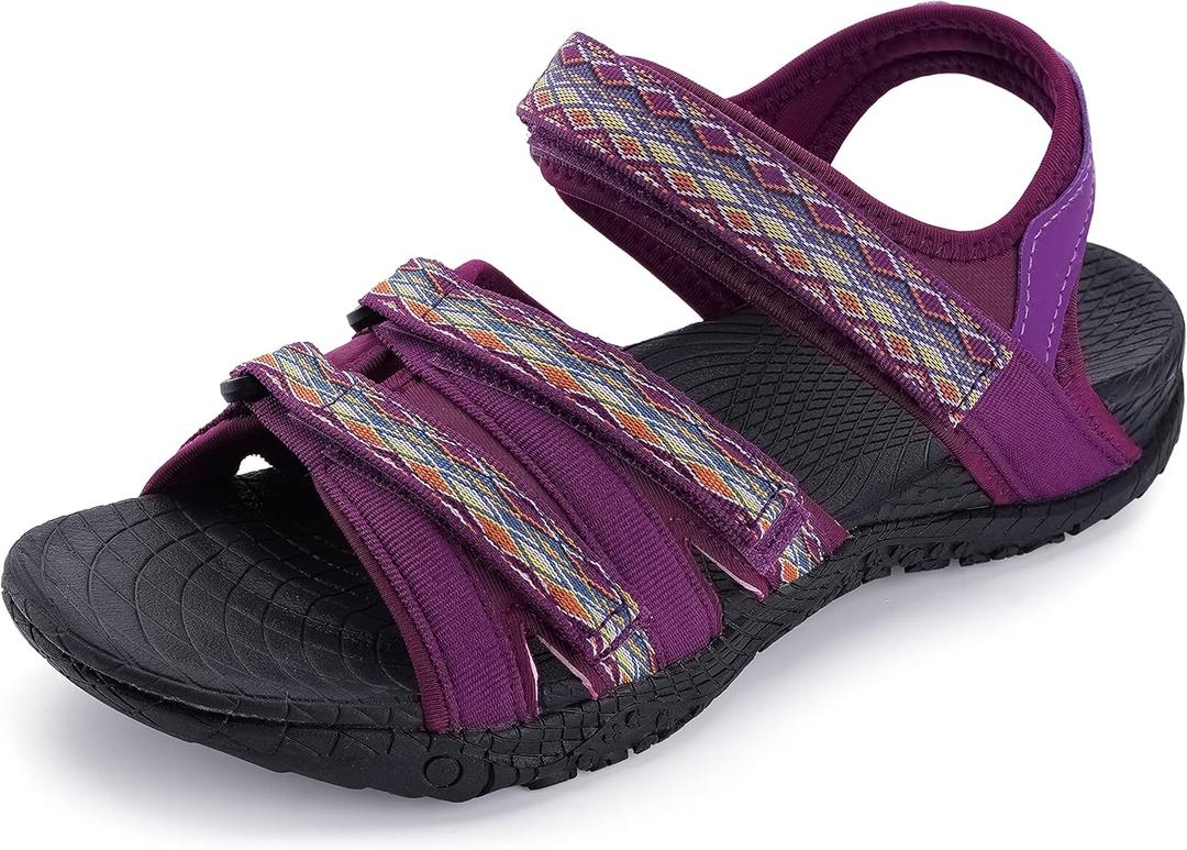 WHITIN Womens Hiking Sandals with Arch Support | Adjustable Hook and Loop Straps | Durable Sport Sandals for Outdoor Adventure (9, C51 | Darkpurple)