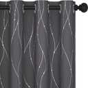 Deconovo Short Curtains Grey, Blackout Kitchen Curtain, Thermal Insulated Soundproof Drapes, Wave Dots Foil Print, 52 x 45 Inches, 2 Panels, MachineWashable Privacy Window Panel for Nursery Office