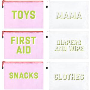 6pcs Hospital Diaper Bag Organizing Pouches for Labor and Delivery, Maternity Essentials Diaper Bag Organizer for Mommy Travel - White/Pink (Small)
