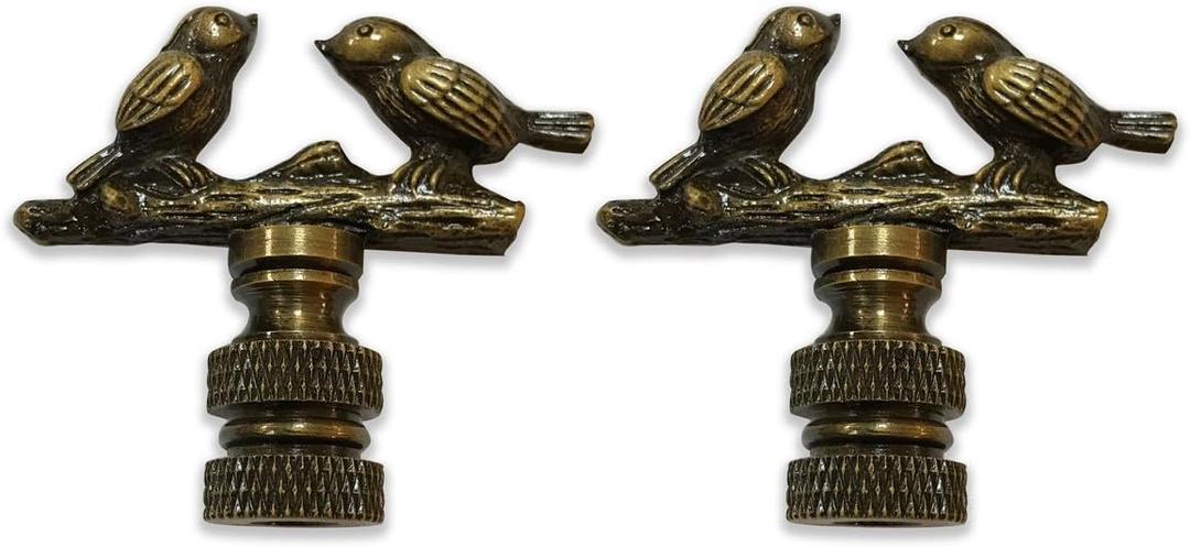 Birds on Tree Branch 1.63" Lamp Finial for Lamp Shade, Antique Brass, Set of 2 (Multicolor)
