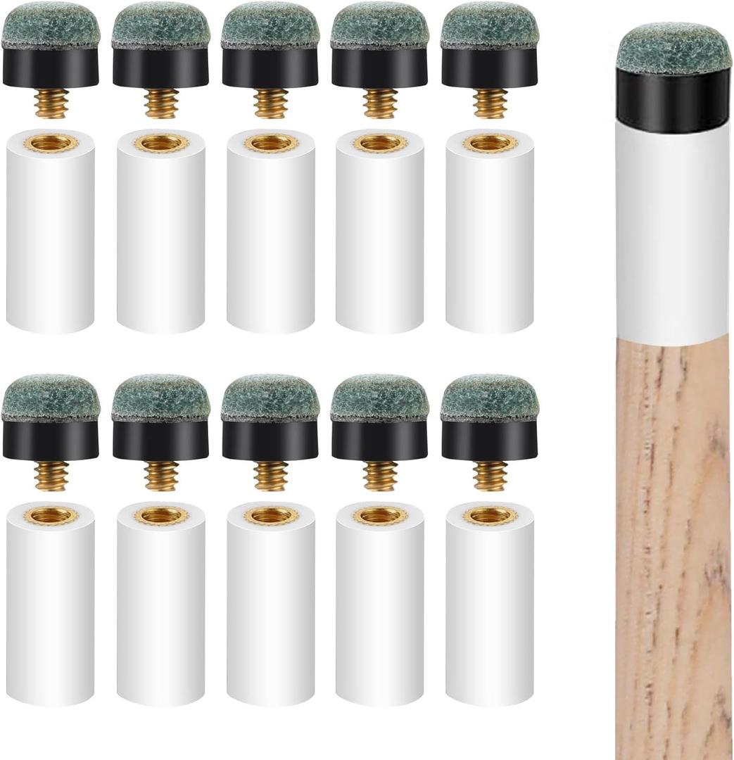 Pimoys 20 Sets Billiard Cues Tips Replacement Kit with White Pool Cue Stick Ferrules, Screw On Pool Cue Tips Pool Stick Tips, 12mm(Blue)