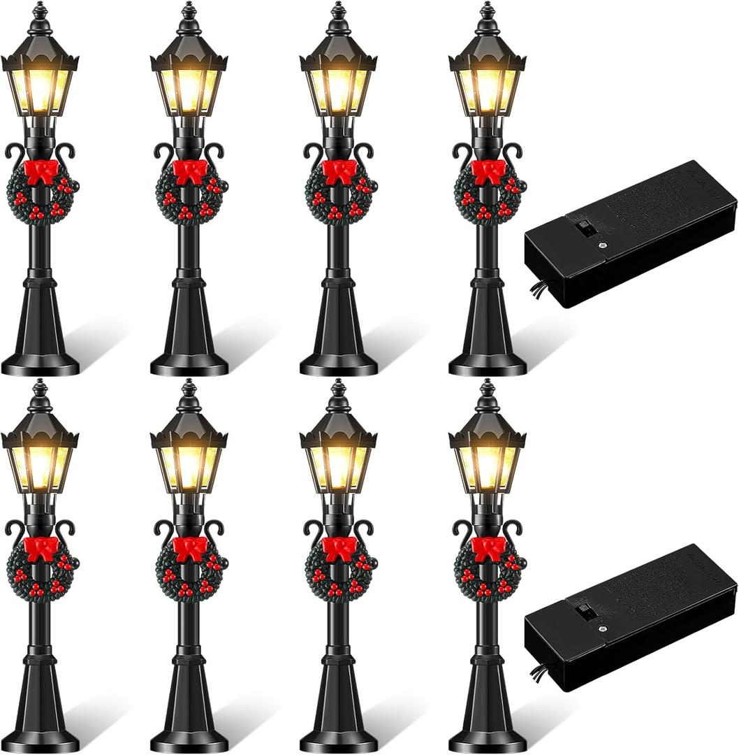 Shappy Christmas Lamp Post Village Accessories Mini Street Lamp Dollhouse Streetlight Models Miniature Street Lamp Decorative Street Lights for DIY Garden Dollhouse Village Pathway(16 Pack)